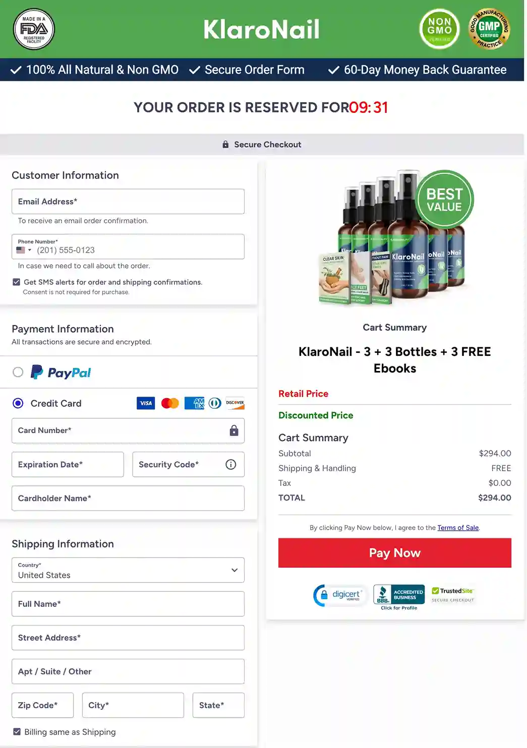 KlaroNail Secure Payment &ndash; Visa Mastercard Amex SSL Encrypted ClickBank